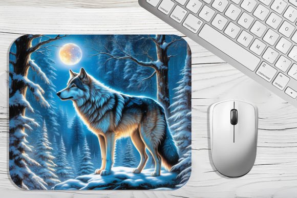 Download Wolf in Winter Night Forest. MousePad Su - Mousepad Collection