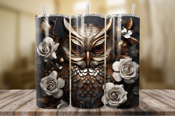 Download 3D Bronze Metal Owl 20 Oz Tumbler Wrap - Bronze Collection