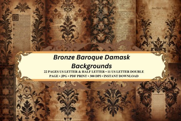 Download Bronze Baroque Damask Backgrounds - Bronze Collection